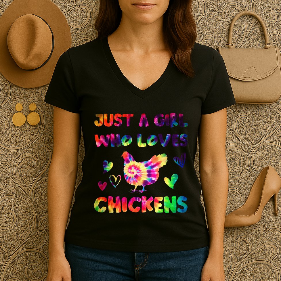 Just A Girl Who Loves Chickens Girl Farmer (3) Women's V-Neck T-Shirt