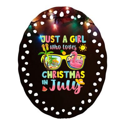 Just A Girl Who Loves Christmas In July Summer Wo Ceramic Oval Ornament