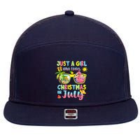Just A Girl Who Loves Christmas In July Summer Wo 7 Panel Mesh Trucker Snapback Hat