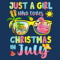 Just A Girl Who Loves Christmas In July Summer Wo 7 Panel Mesh Trucker Snapback Hat