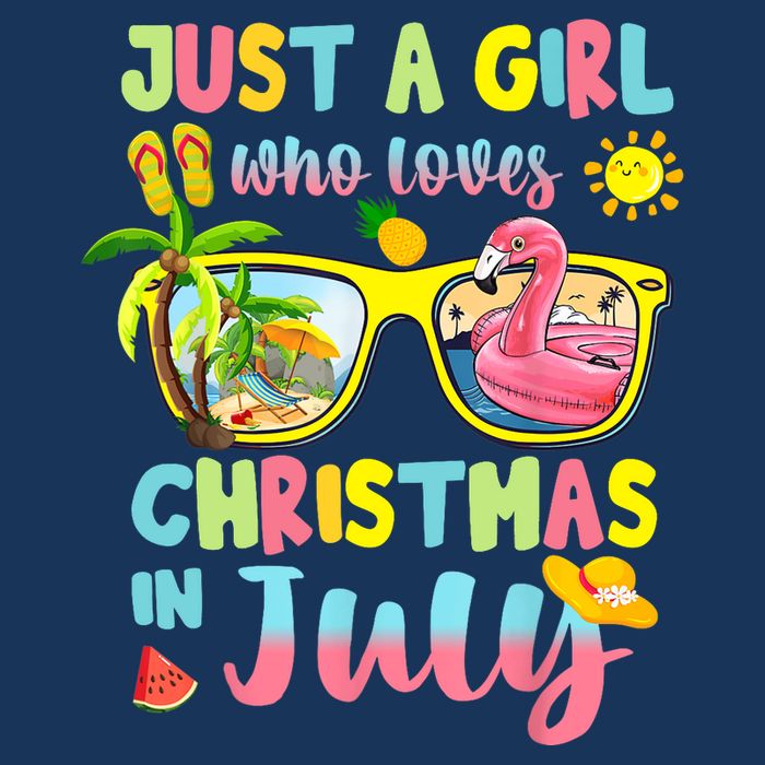 Just A Girl Who Loves Christmas In July Summer Wo 7 Panel Mesh Trucker Snapback Hat