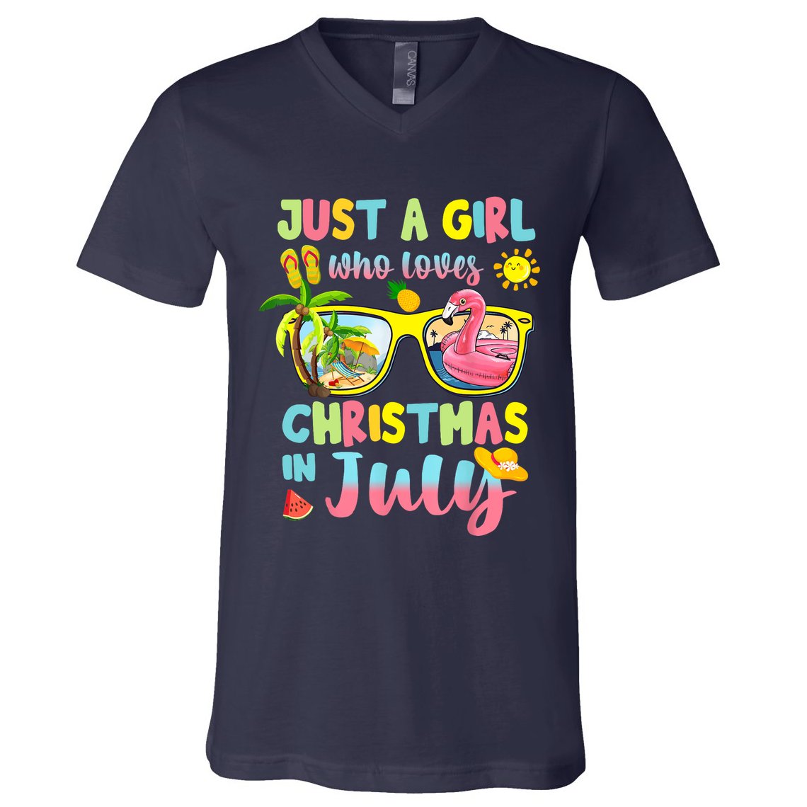 Just A Girl Who Loves Christmas In July Summer Wo V-Neck T-Shirt