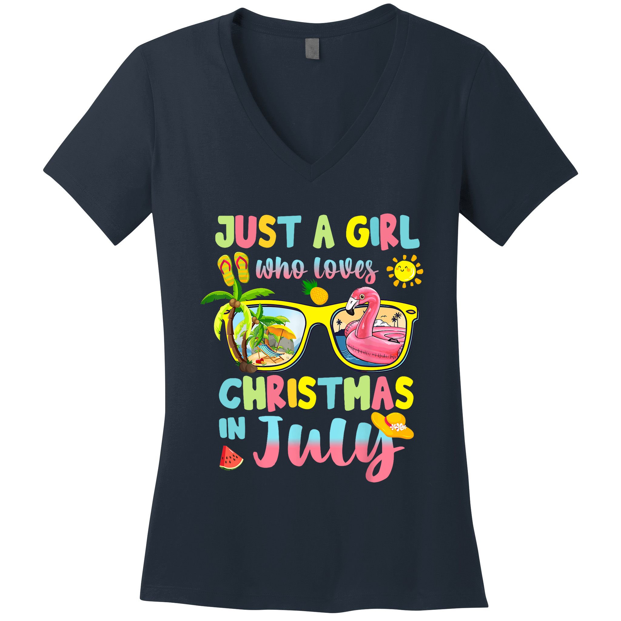Just A Girl Who Loves Christmas In July Summer Wo Women's V-Neck T-Shirt