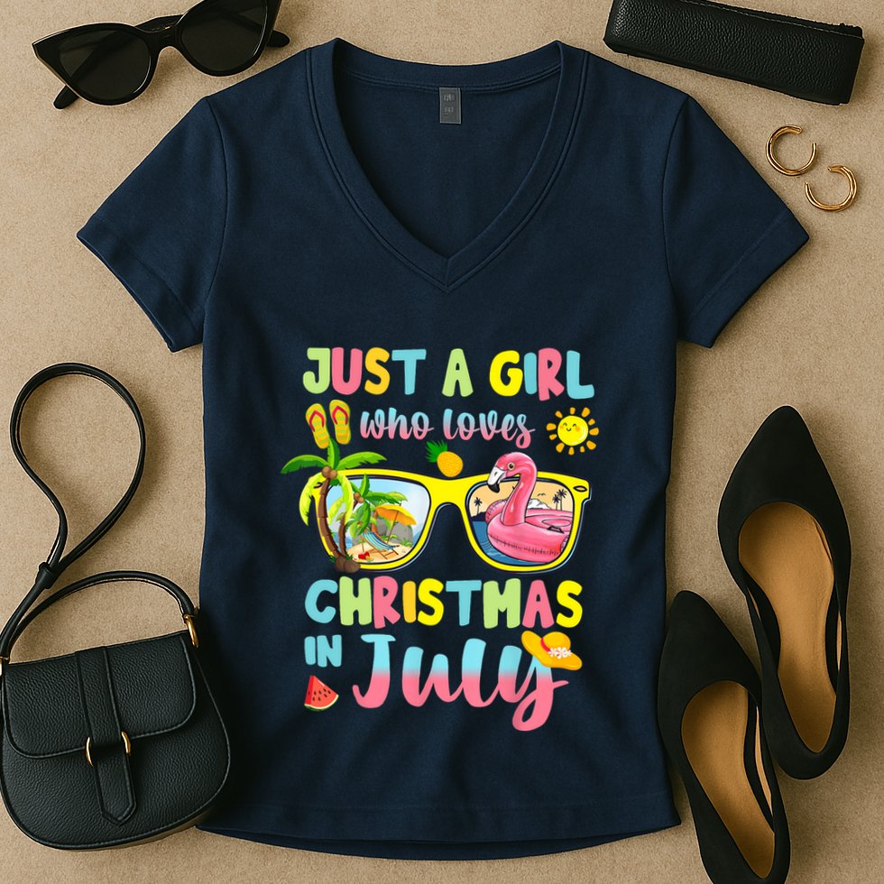 Just A Girl Who Loves Christmas In July Summer Wo Women's V-Neck T-Shirt