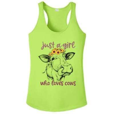 Just A Girl Who Loves Cows Cute Sunflowers Funny Cow Tongue Gift Ladies PosiCharge Competitor Racerback Tank