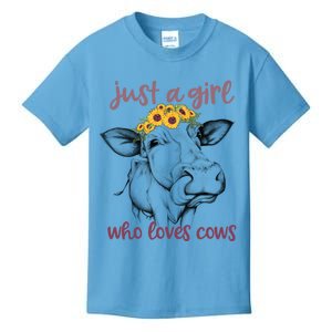 Just A Girl Who Loves Cows Cute Sunflowers Funny Cow Tongue Gift Kids T-Shirt