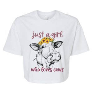 Just A Girl Who Loves Cows Cute Sunflowers Funny Cow Tongue Gift Bella+Canvas Jersey Crop Tee