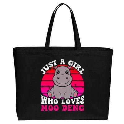 Just A Girl Who Loves Moo Deng Cute Baby Hippo Quote Cotton Canvas Jumbo Tote