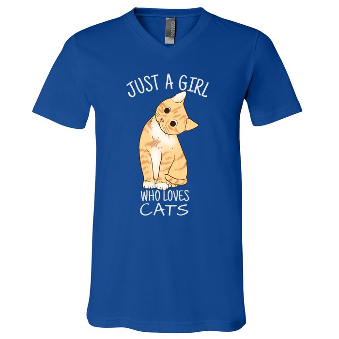 Just A Girl Who Loves Cats Gift For Cat Lover Gift V-Neck T-Shirt