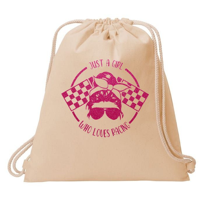 Just A Girl Who Loves Racing Race Day Checkered Flags Gift Drawstring Bag
