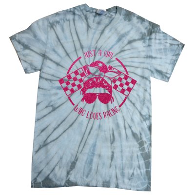 Just A Girl Who Loves Racing Race Day Checkered Flags Gift Tie-Dye T-Shirt
