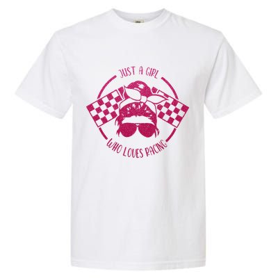 Just A Girl Who Loves Racing Race Day Checkered Flags Gift Garment-Dyed Heavyweight T-Shirt