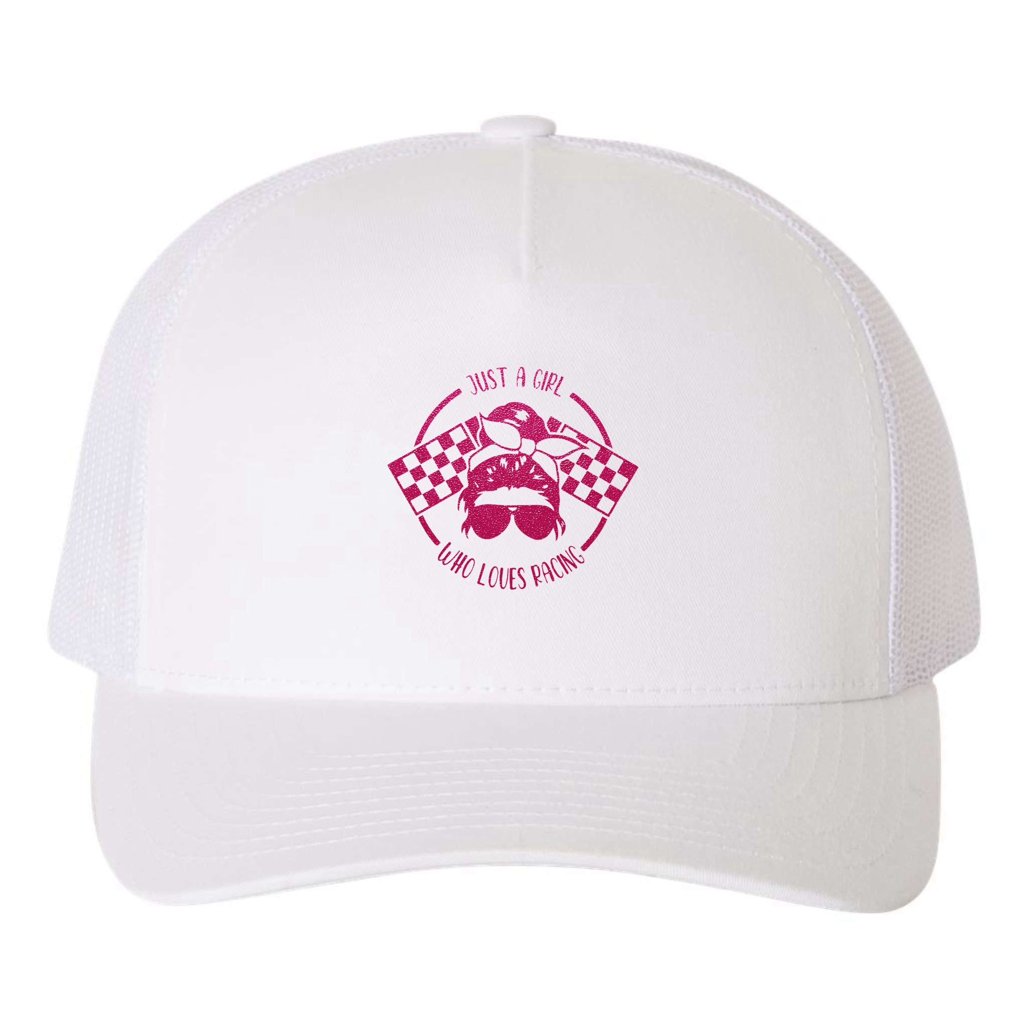 Just A Girl Who Loves Racing Race Day Checkered Flags Gift Yupoong Adult 5-Panel Trucker Hat