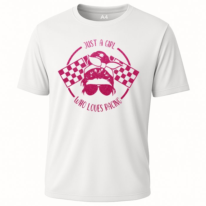 Just A Girl Who Loves Racing Race Day Checkered Flags Gift Cooling Performance Crew T-Shirt