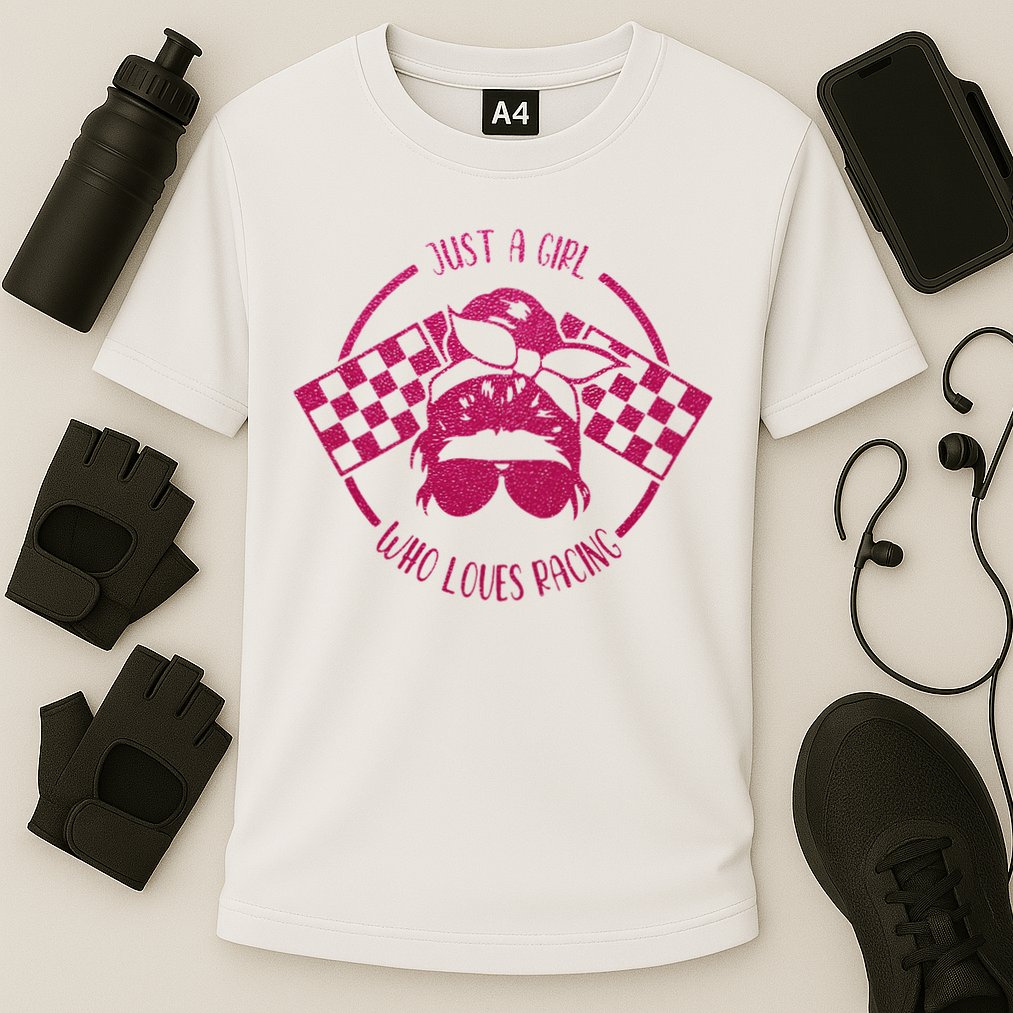 Just A Girl Who Loves Racing Race Day Checkered Flags Gift Cooling Performance Crew T-Shirt