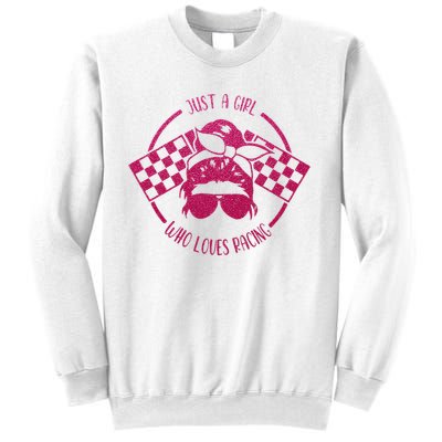 Just A Girl Who Loves Racing Race Day Checkered Flags Gift Sweatshirt