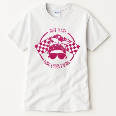 Just A Girl Who Loves Racing Race Day Checkered Flags Gift Tall T-Shirt