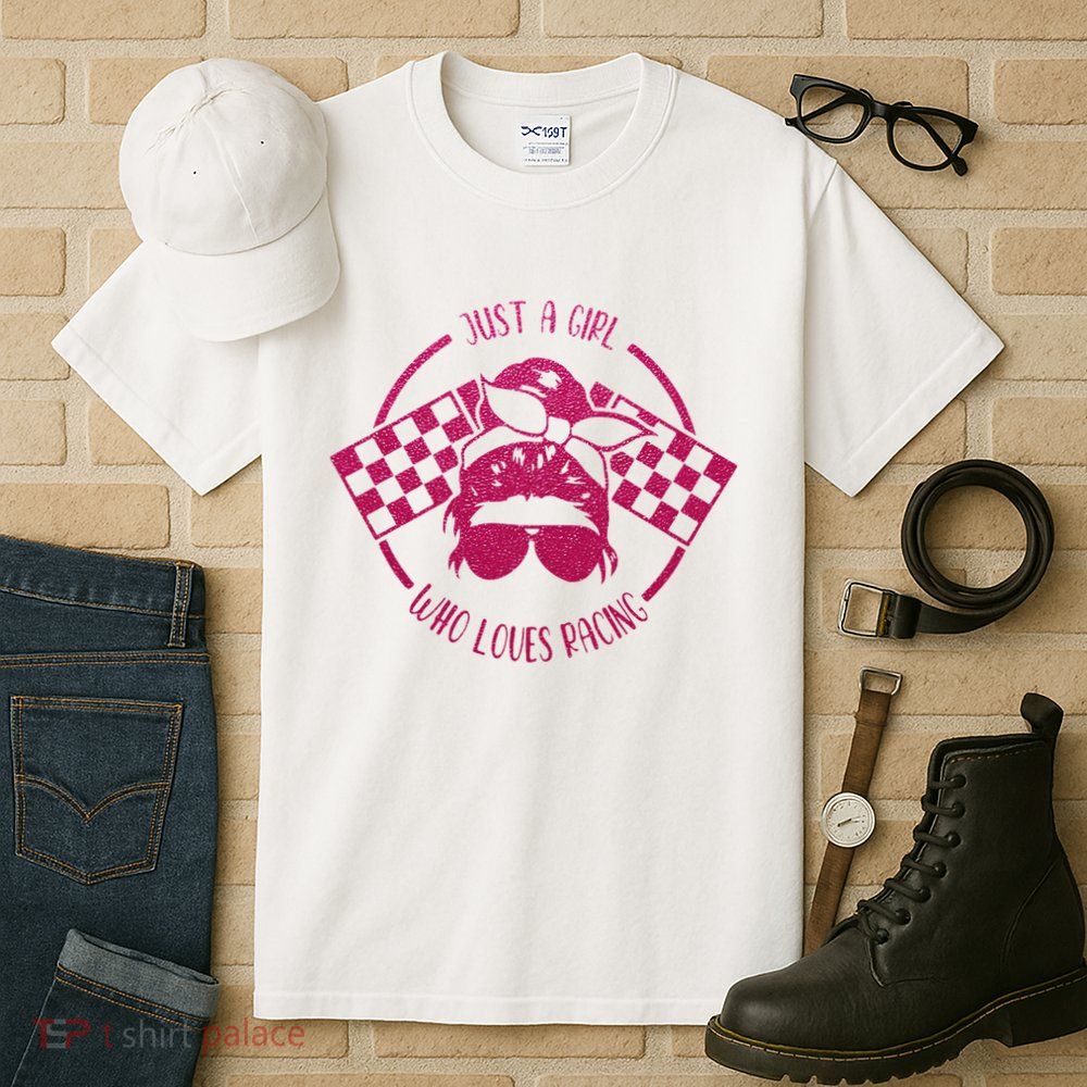 Just A Girl Who Loves Racing Race Day Checkered Flags Gift Tall T-Shirt