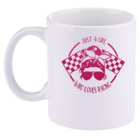 Just A Girl Who Loves Racing Race Day Checkered Flags Gift 11oz C Handle Ceramic Mug