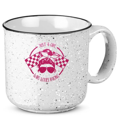 Just A Girl Who Loves Racing Race Day Checkered Flags Gift 15oz Campfire Ceramic Mug