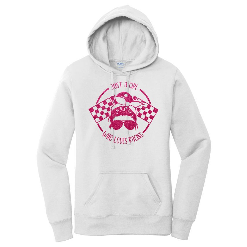 Just A Girl Who Loves Racing Race Day Checkered Flags Gift Women's Pullover Hoodie