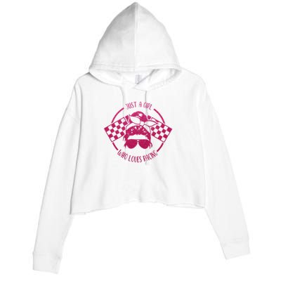 Just A Girl Who Loves Racing Race Day Checkered Flags Gift Crop Fleece Hoodie