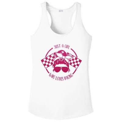 Just A Girl Who Loves Racing Race Day Checkered Flags Gift Ladies PosiCharge Competitor Racerback Tank