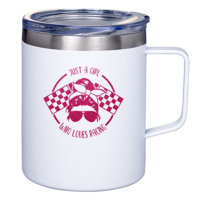 Just A Girl Who Loves Racing Race Day Checkered Flags Gift 12oz Stainless Steel Coffee Mug