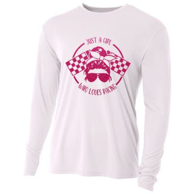 Just A Girl Who Loves Racing Race Day Checkered Flags Gift Cooling Performance Long Sleeve Crew