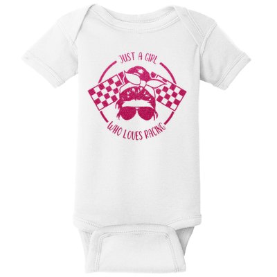 Just A Girl Who Loves Racing Race Day Checkered Flags Gift Baby Bodysuit