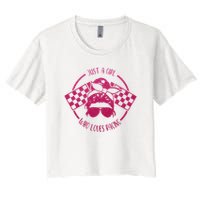 Just A Girl Who Loves Racing Race Day Checkered Flags Gift Women's Crop Top Tee