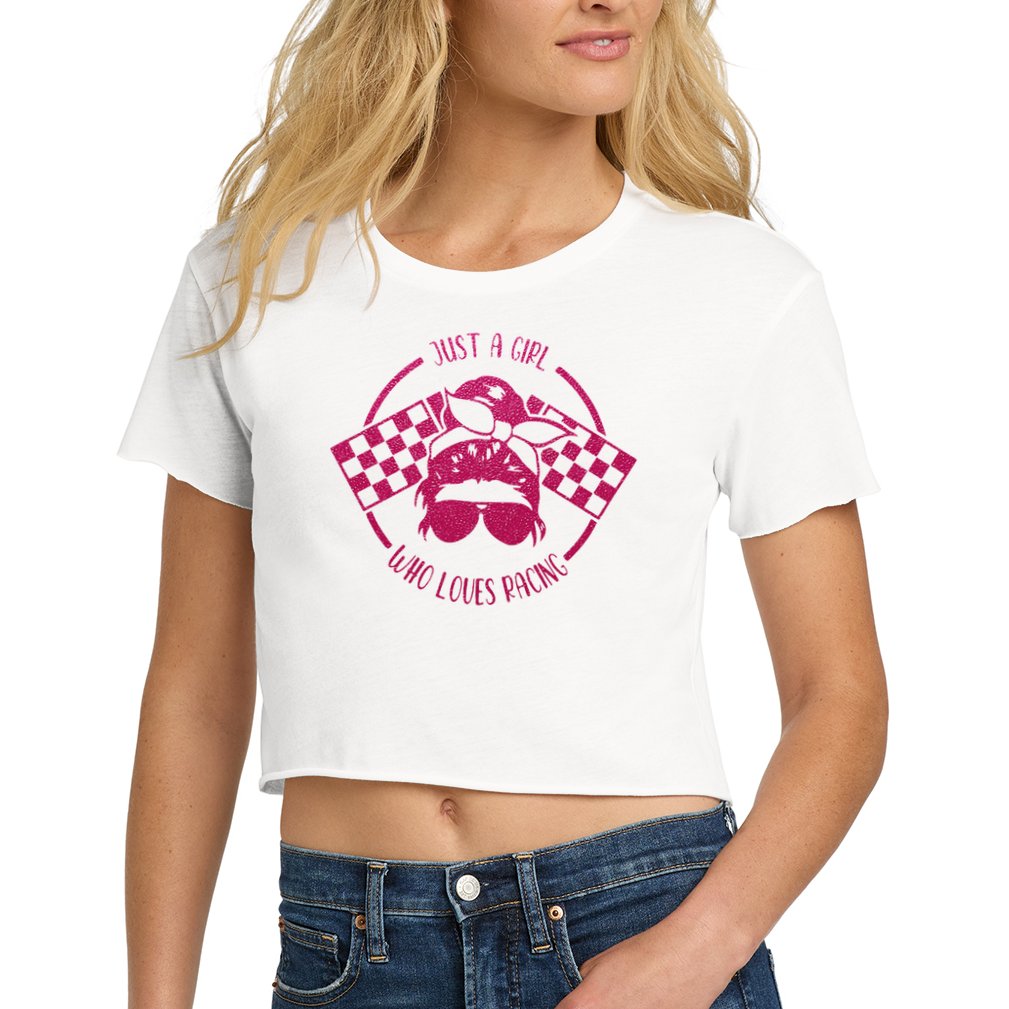 Just A Girl Who Loves Racing Race Day Checkered Flags Gift Women's Crop Top Tee