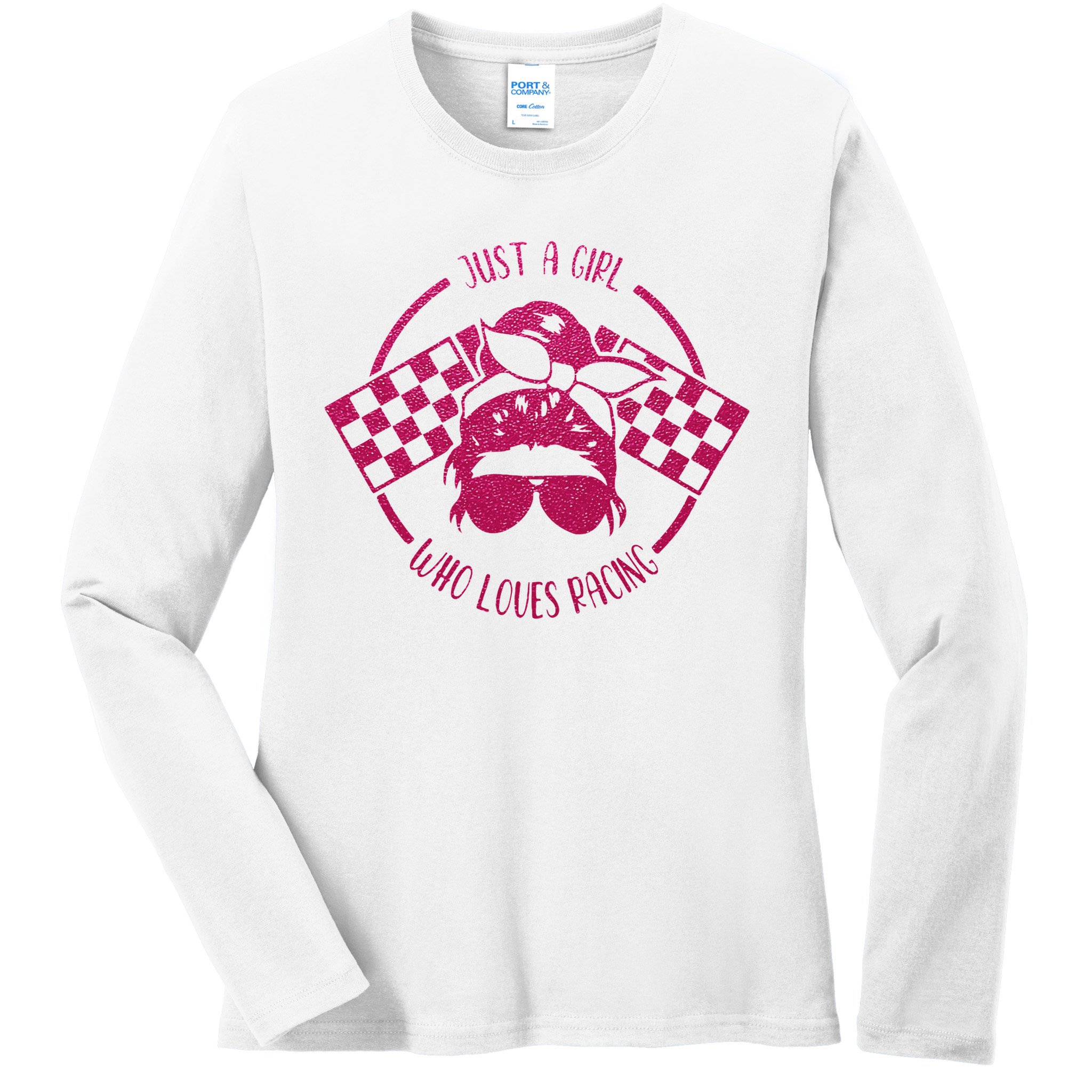 Just A Girl Who Loves Racing Race Day Checkered Flags Gift Ladies Long Sleeve Shirt