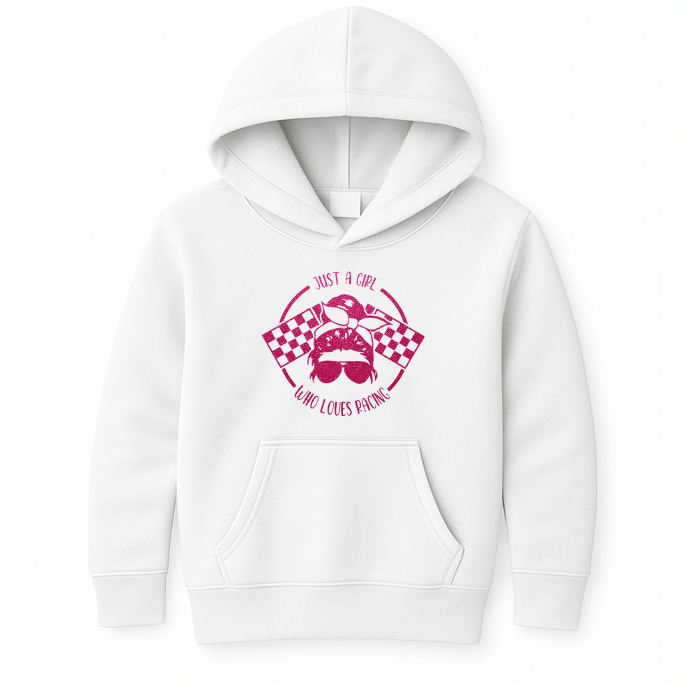 Just A Girl Who Loves Racing Race Day Checkered Flags Gift Kids Hoodie
