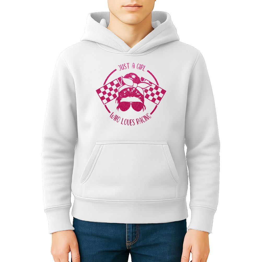 Just A Girl Who Loves Racing Race Day Checkered Flags Gift Kids Hoodie