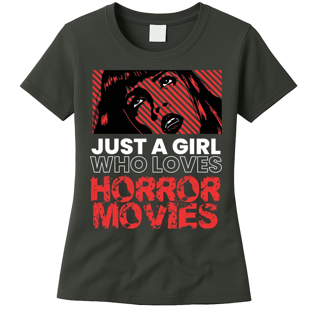 Just A Girl Who Loves Horror Movies Halloween Costume Womens T-Shirt
