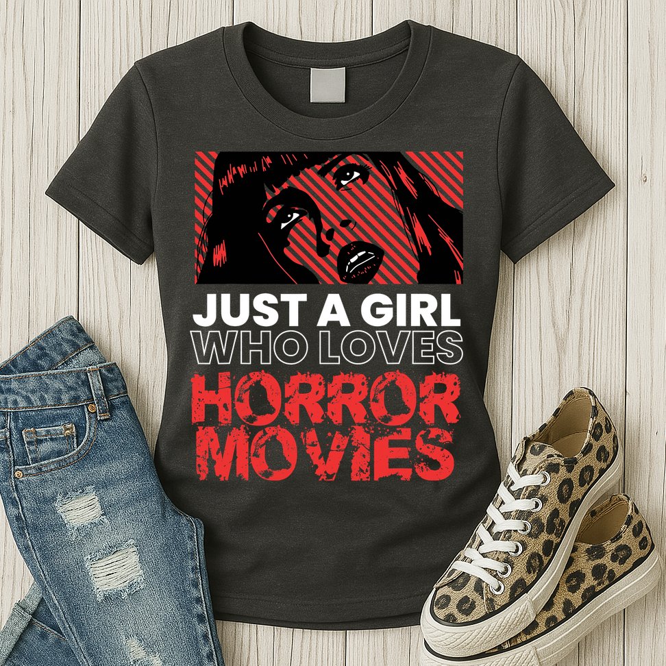 Just A Girl Who Loves Horror Movies Halloween Costume Womens T-Shirt