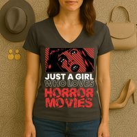 Just A Girl Who Loves Horror Movies Halloween Costume Women's V-Neck T-Shirt