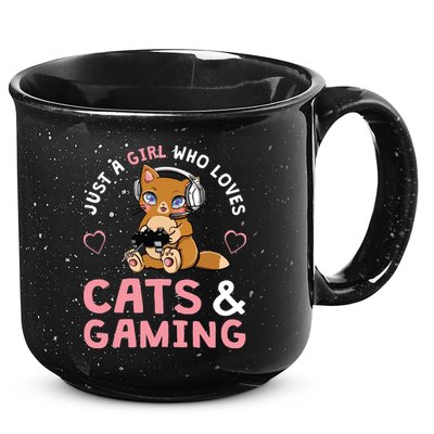 Just A Girl Who Loves Cats And Gaming Cute Gamer Cat 15oz Campfire Ceramic Mug