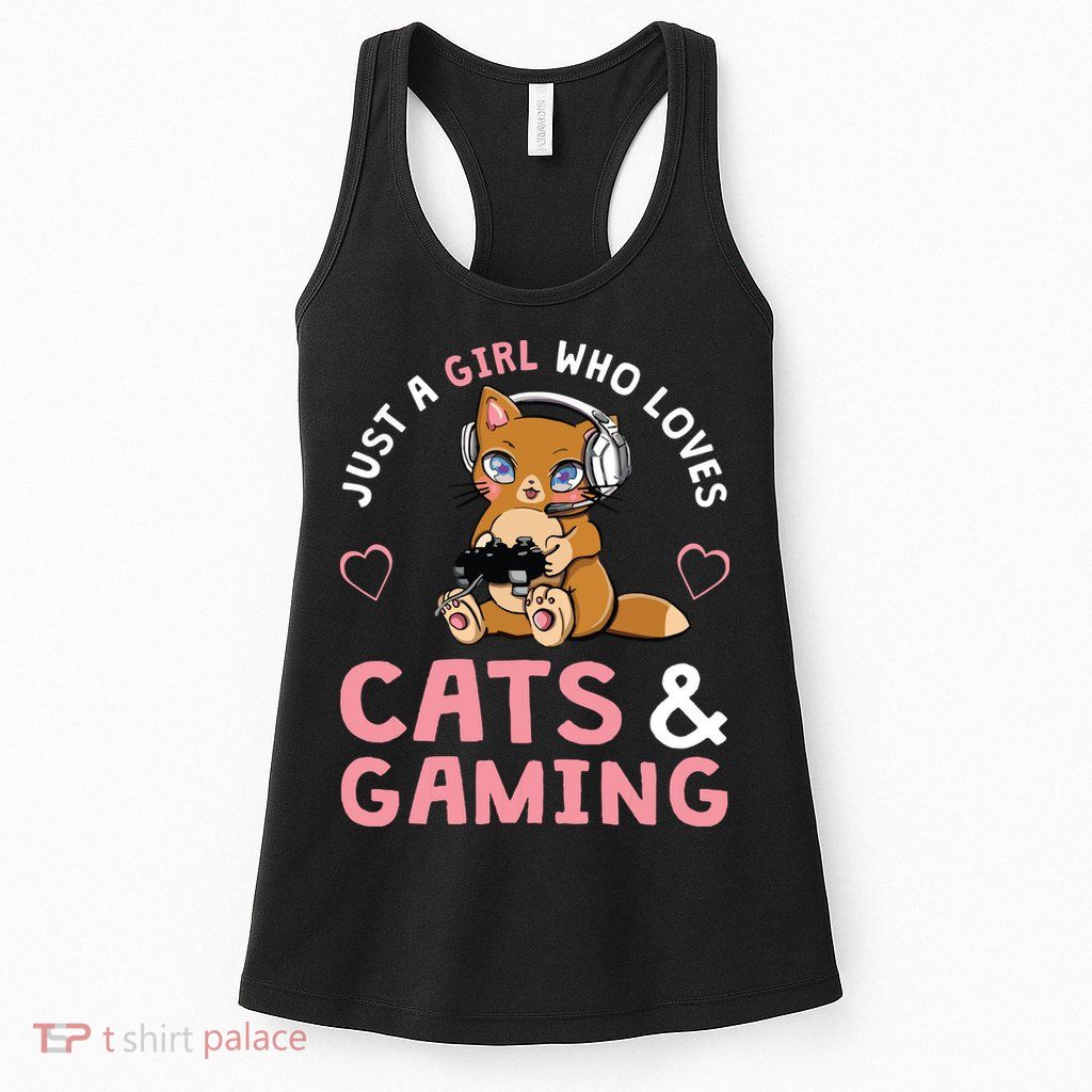 Just A Girl Who Loves Cats And Gaming Cute Gamer Cat Womens Tank Top