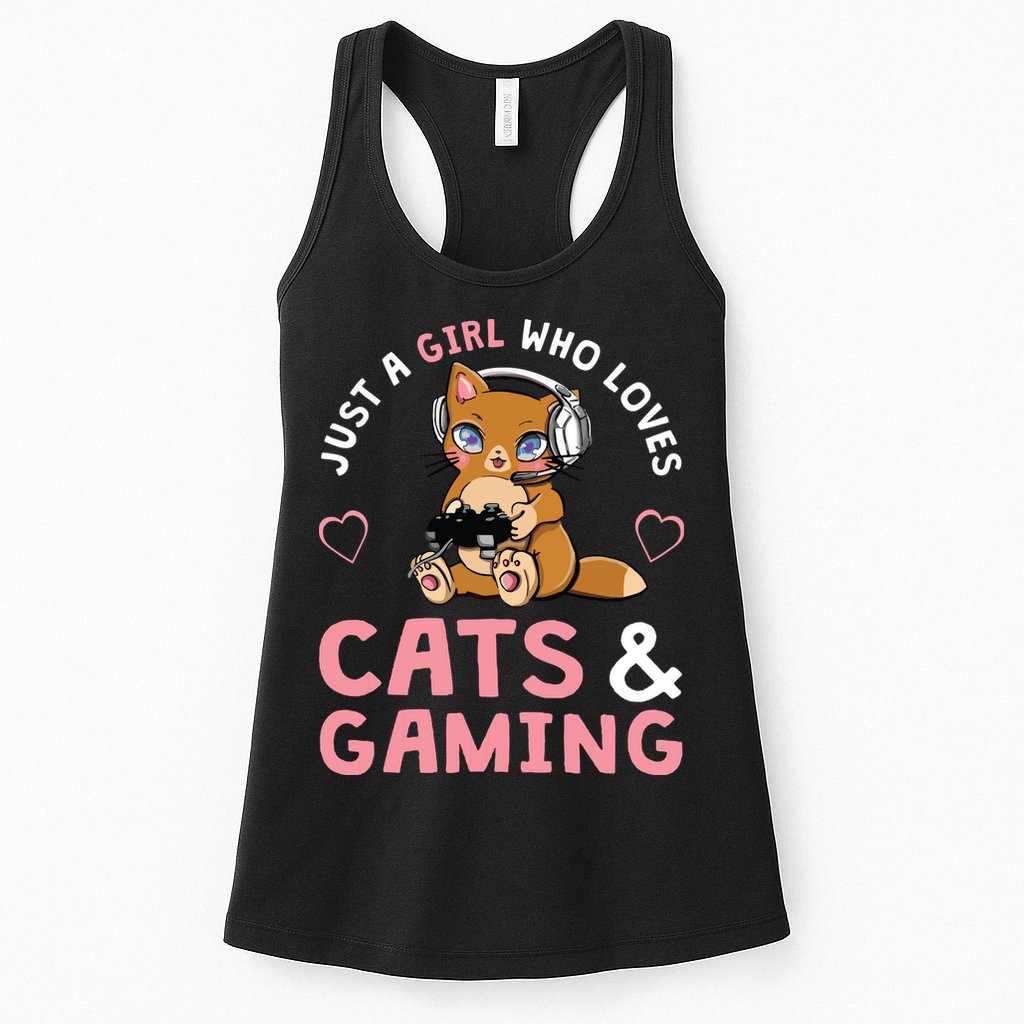 Just A Girl Who Loves Cats And Gaming Cute Gamer Cat Womens Tank Top