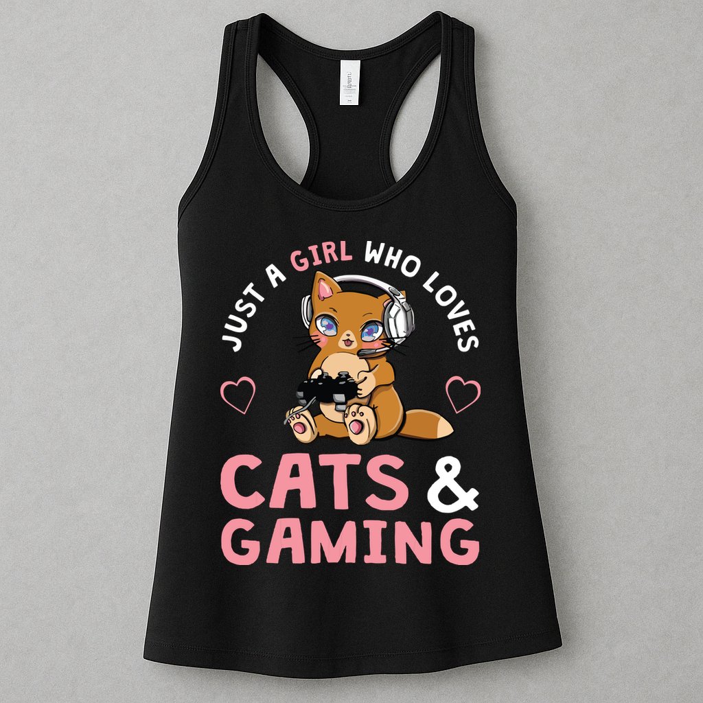 Just A Girl Who Loves Cats And Gaming Cute Gamer Cat Womens Tank Top