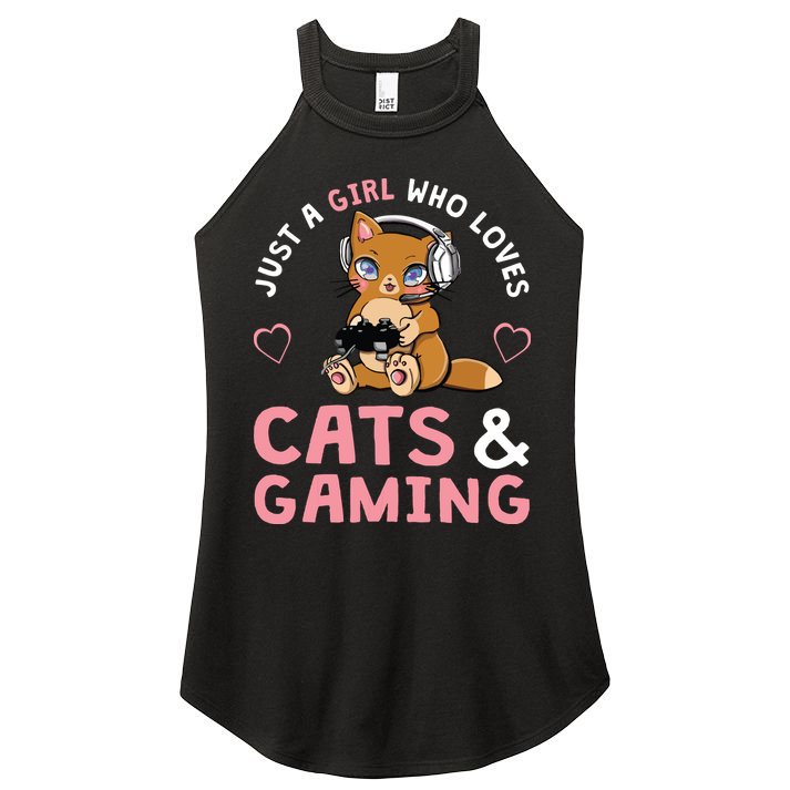 Just A Girl Who Loves Cats And Gaming Cute Gamer Cat Women's Perfect Tri Rocker Tank