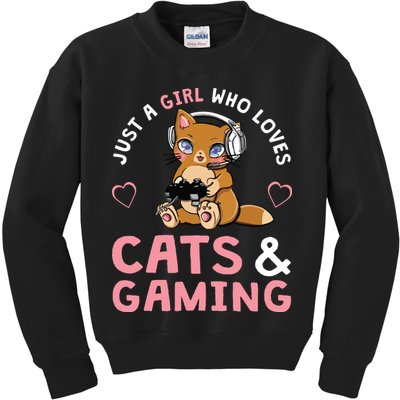 Just A Girl Who Loves Cats And Gaming Cute Gamer Cat Kids Sweatshirt
