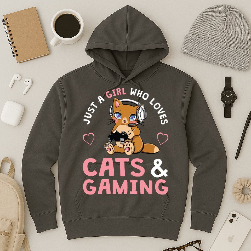 Just A Girl Who Loves Cats And Gaming Cute Gamer Cat Hoodie