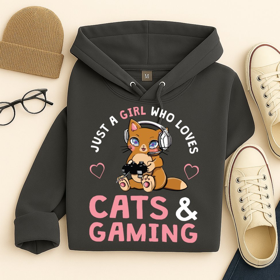 Just A Girl Who Loves Cats And Gaming Cute Gamer Cat Hoodie