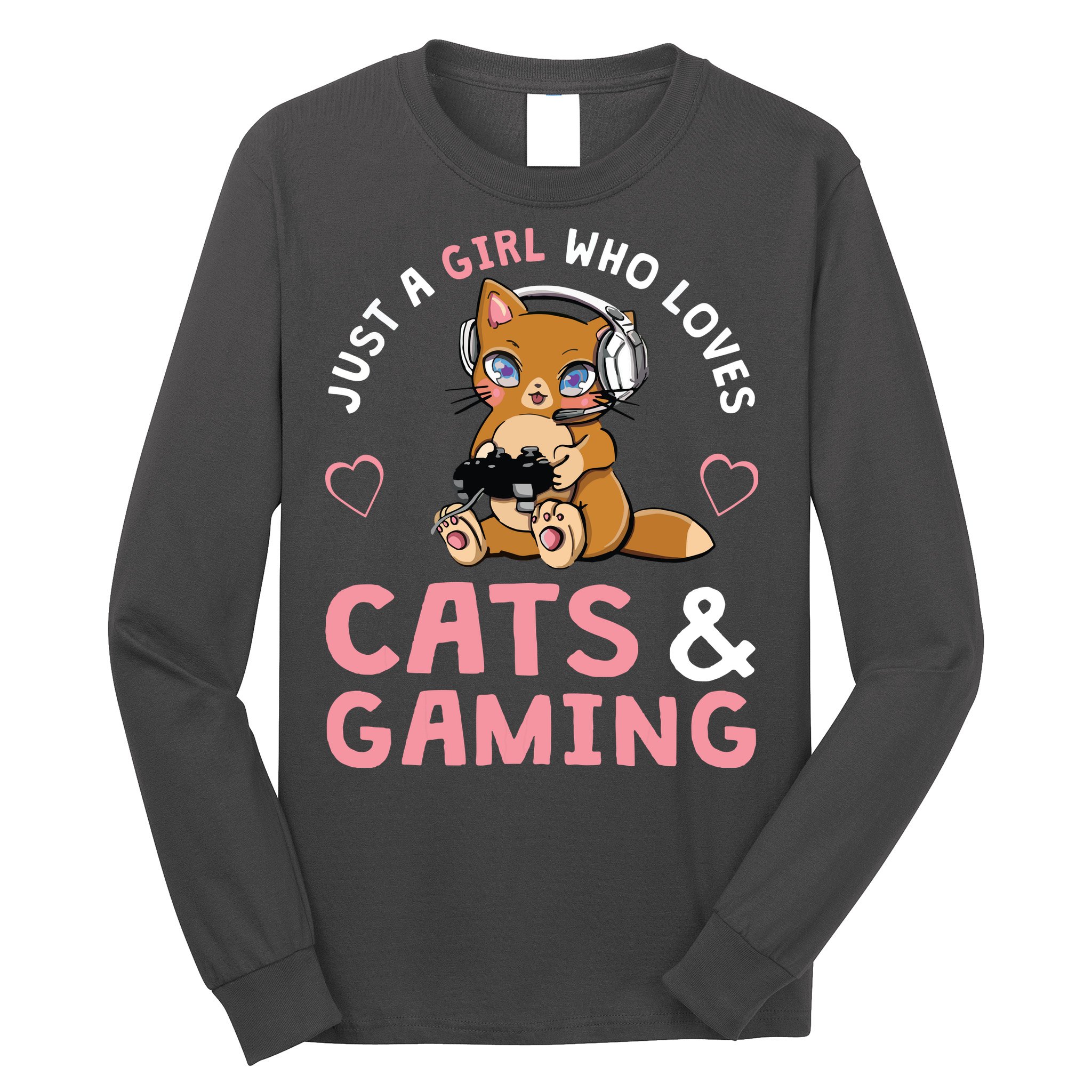 Just A Girl Who Loves Cats And Gaming Cute Gamer Cat Long Sleeve Shirt