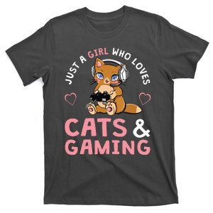 Just A Girl Who Loves Cats And Gaming Cute Gamer Cat T-Shirt