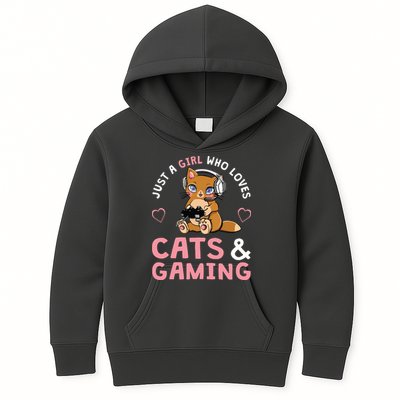 Just A Girl Who Loves Cats And Gaming Cute Gamer Cat Kids Hoodie
