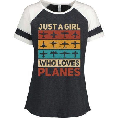 Just A Girl Who Loves Planes Pilot Plane Aviation Airplane Enza Ladies Jersey Colorblock Tee